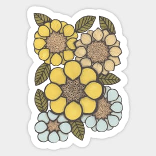 Flower power, blues, yellows and green, retro flowers Sticker